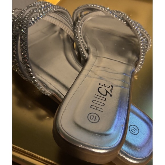 Rhinestone Sandals‎ women size 10 silver slides strappy - Picture 2 of 6